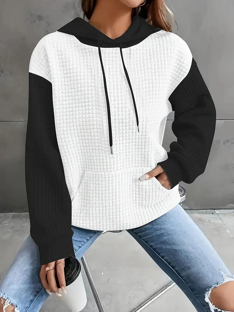 Women's Cozy Waffle Knit Oversized Hoodie – Vibrant Red, Long Sleeve, Drawstring Hood, Fall/Winter