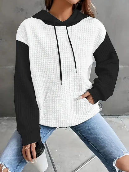 Women's Cozy Waffle Knit Oversized Hoodie – Vibrant Red, Long Sleeve, Drawstring Hood, Fall/Winter