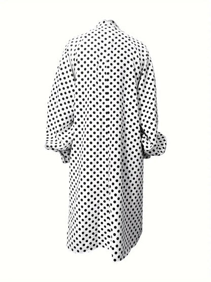 Polka Dot Mock Neck Mini Dress – Elegant Long Sleeve Outfit