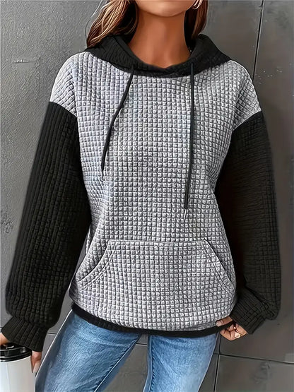 Women's Cozy Waffle Knit Oversized Hoodie – Vibrant Red, Long Sleeve, Drawstring Hood, Fall/Winter