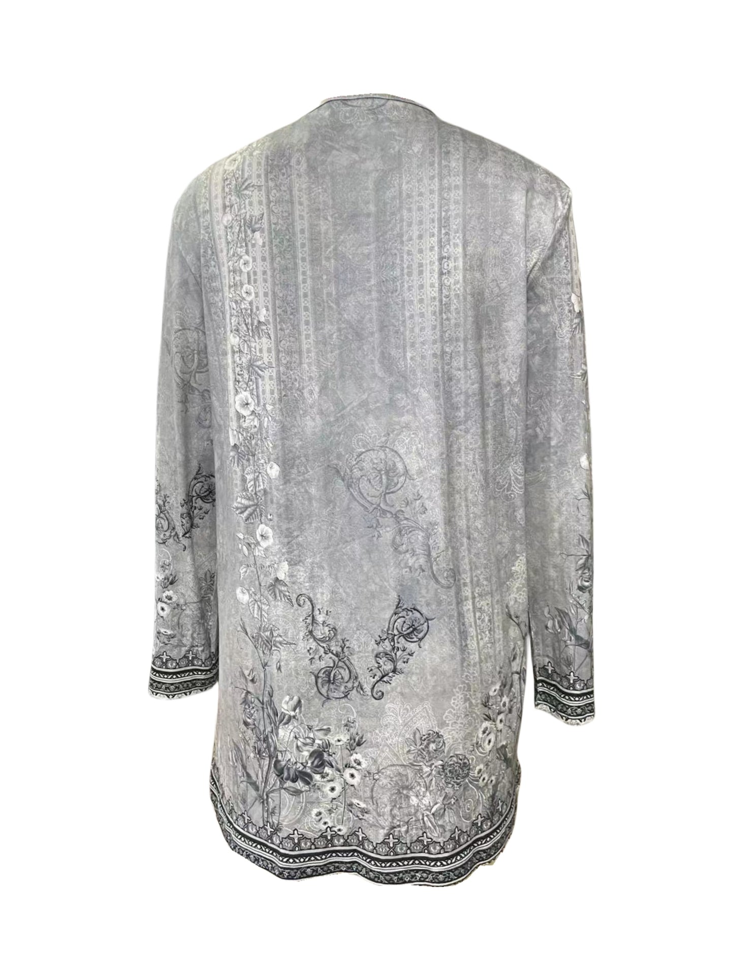 [Chic Floral Print Cardigan] Lightweight Polyester Blend Chic Floral Print Cardigan - Casual Long Sleeve Open Front Jacket, Machine Washable, Perfect for Spring & Fall