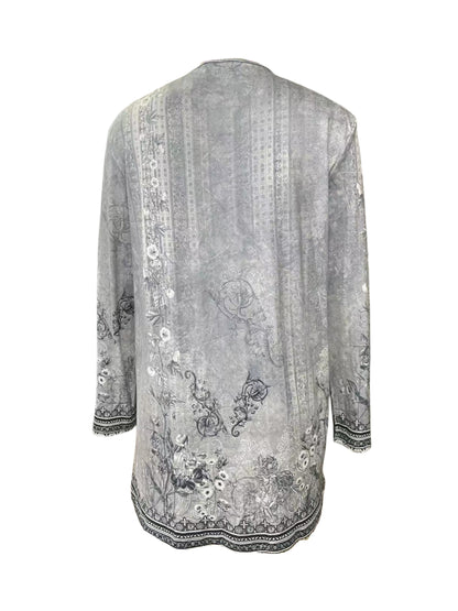 [Chic Floral Print Cardigan] Lightweight Polyester Blend Chic Floral Print Cardigan - Casual Long Sleeve Open Front Jacket, Machine Washable, Perfect for Spring & Fall