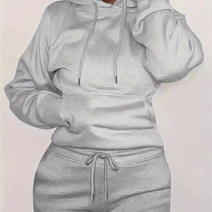 Solid Kangaroo Pocket Hoodie - Casual Long Sleeve Drawstring Sweatshirt