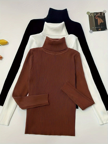 Turtleneck 3-Pack Sweaters - Casual Solid Color Long Sleeve for Fall & Winter