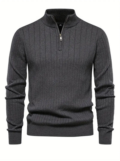 Pulôver esportivo masculino com meio zíper - gola alta, suéter casual para outono e inverno