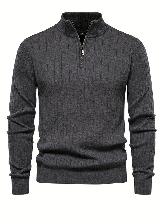 Pulôver esportivo masculino com meio zíper - gola alta, suéter casual para outono e inverno