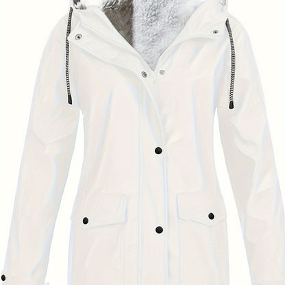 Damen-Windjacke mit Fleecefutter und Kapuze – wasserdichte, lässige Langarmjacke für Herbst/Winter