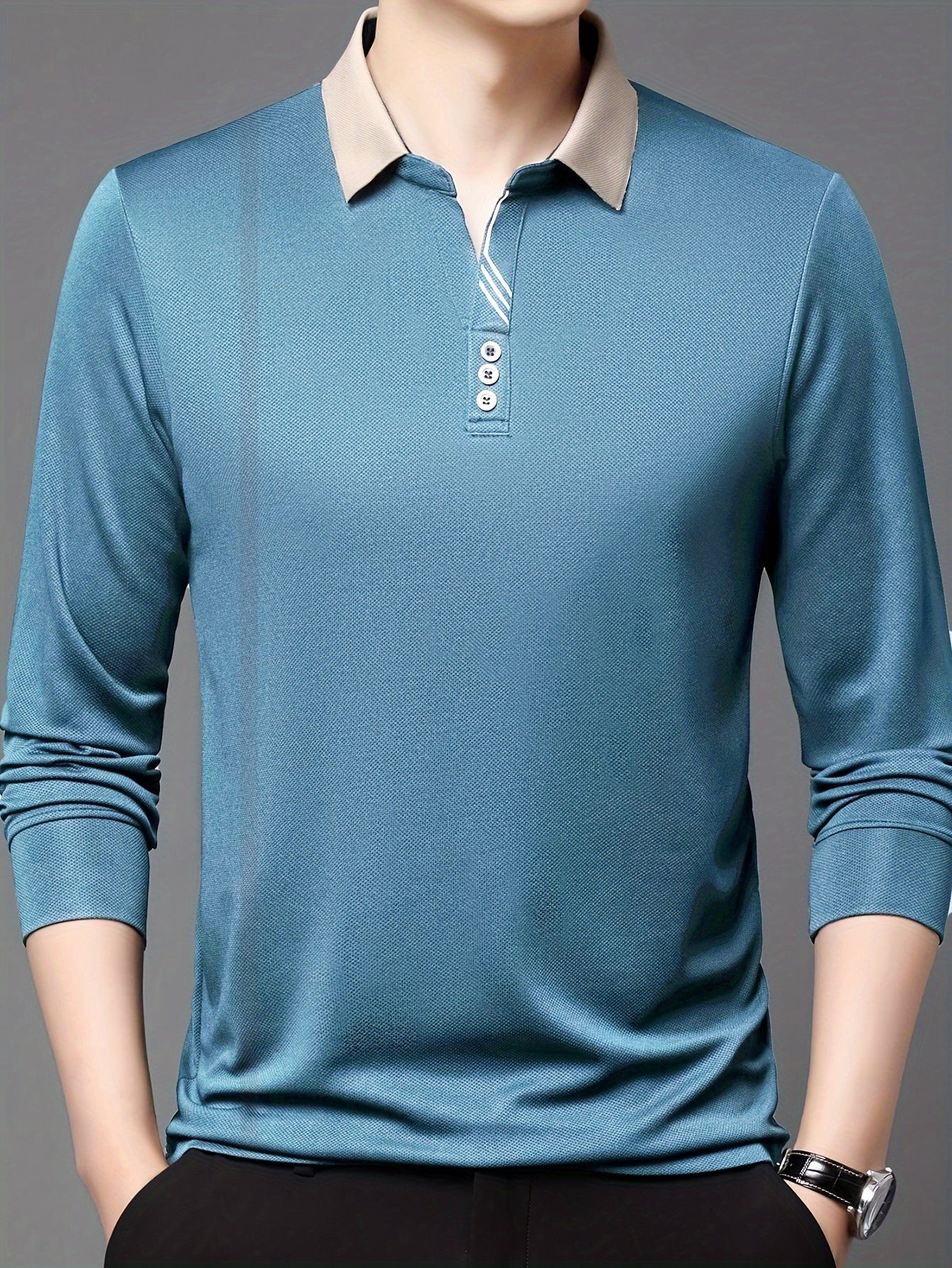 Camisa de manga comprida elástica leve masculina para golfe e uso casual