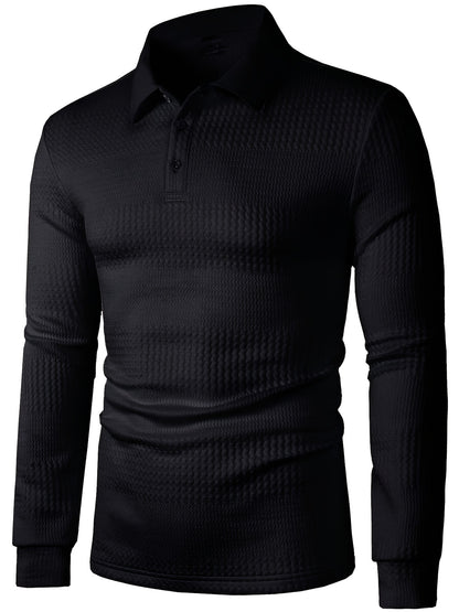 Men's Solid Long Sleeve Button-Up Shirt, Polyester-Spandex Blend