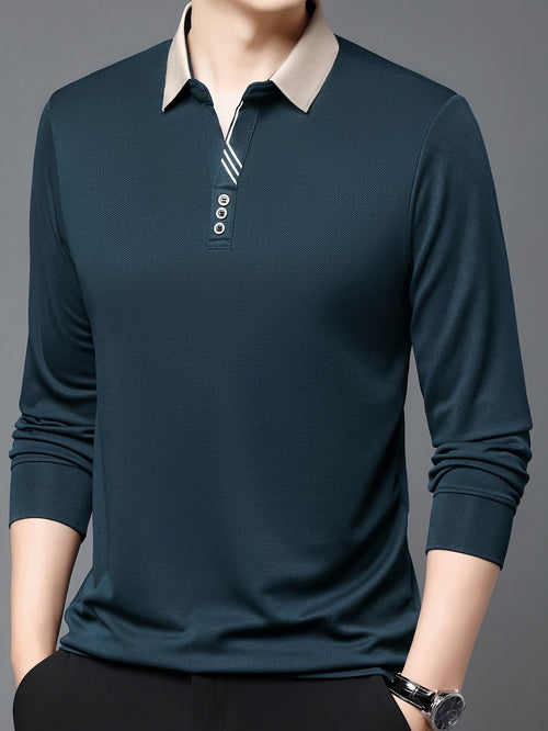 Camisa de manga comprida elástica leve masculina para golfe e uso casual