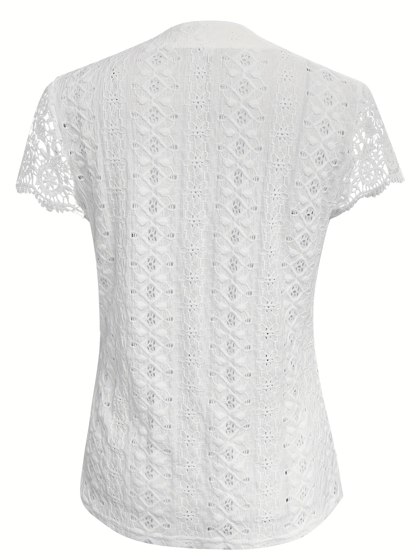 Women's V-Neck Lace Button-Detail T-Shirt, Short Sleeve, Casual Summer Top.