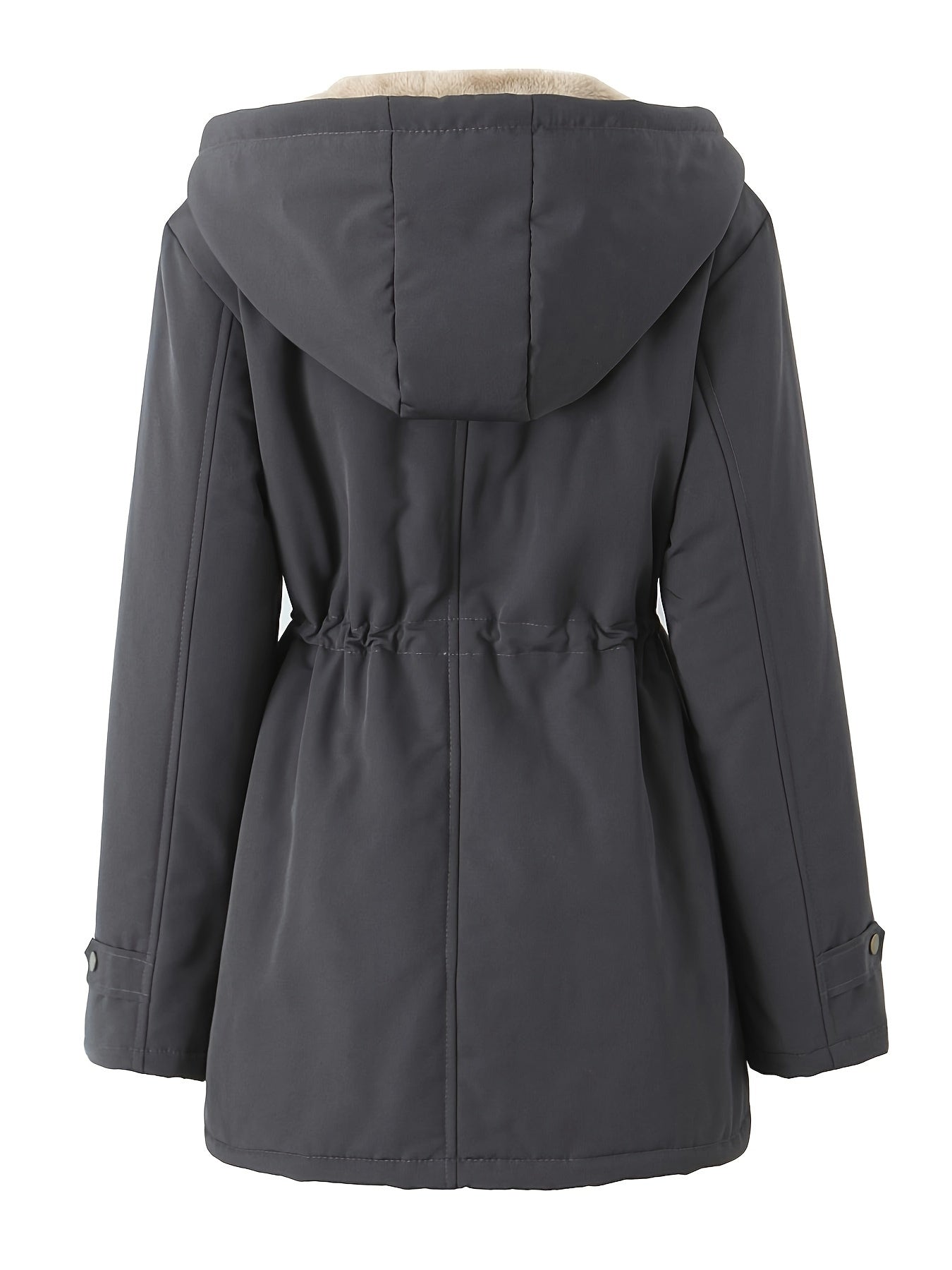 Women's Hooded Midi Coat, Padded, Drawstring Detail