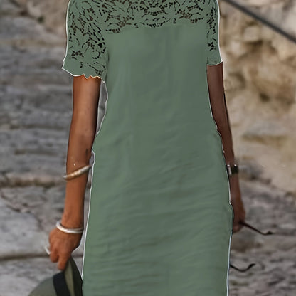 Kleid mit einfarbiger Spitze und Spleißtechnik, elegante Kurzarm, perfekt für Frühling und Herbst.