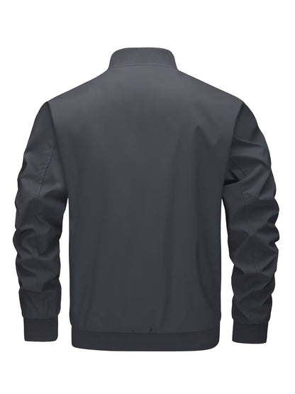 Jaqueta bomber casual masculina, corta-vento leve com bolsos