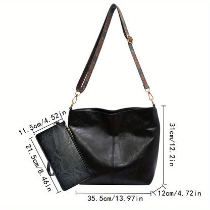 Bolsa Hobo com Alça Geométrica - Grande Capacidade, Retro Crossbody