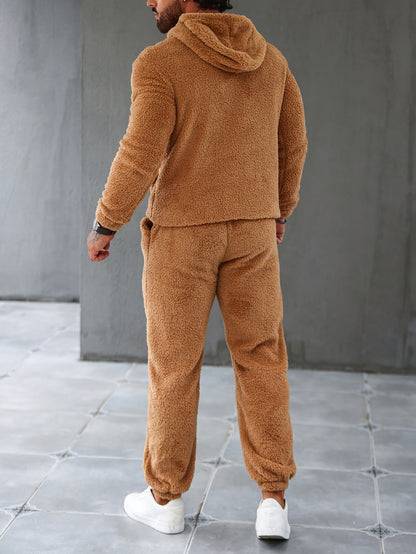 Men's Fleece Hoodie & Sweatpants Set, Casual Fall/Winter Outfit