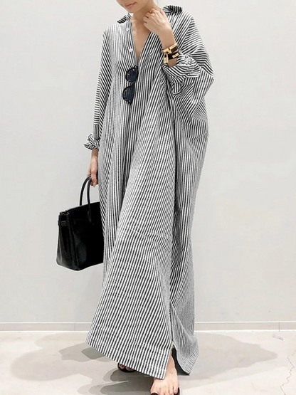 Alyssa™ - Vestido longo estampado com listras e mangas bufantes
