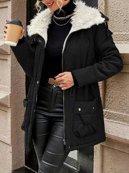 Women's Casual Midi Parka Coat, Drawstring, Winter Jacket with Pockets