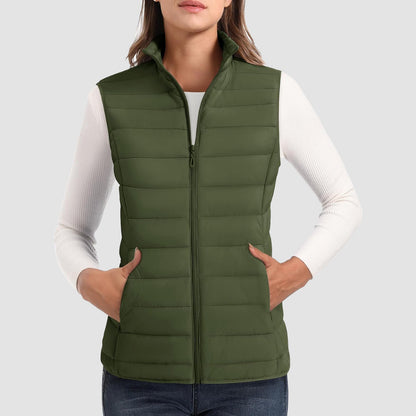 Pufferweste für Damen, leicht, Stehkragen, Reißverschluss, 4 Taschen, bauschige Westen, ärmellos, gesteppt, gepolsterte Oberbekleidung