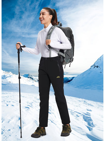 Women'S Winter Ski Pants Water Repellen Fabric Waterproof Thickened Fleece Lined Soft Shell Pants 3 Pocket Zipper Pocket Elastic Belt Winter Outdoor Warm Pants Snowboard Hiking Camping Mountaineering Hiking Trip Fishing Pants