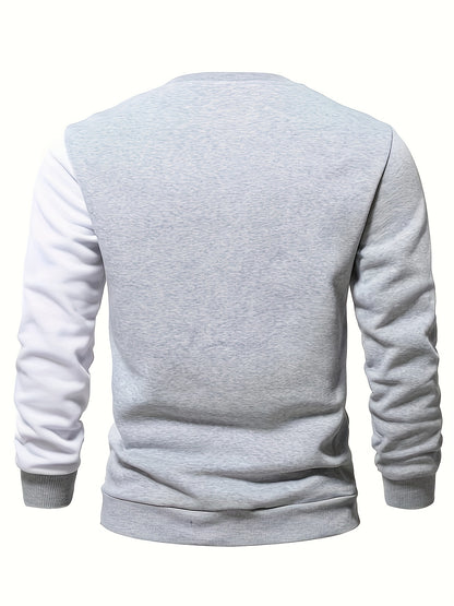 Color Block Casual Sweatshirt, Men's Crew Neck Fall/Winter Design