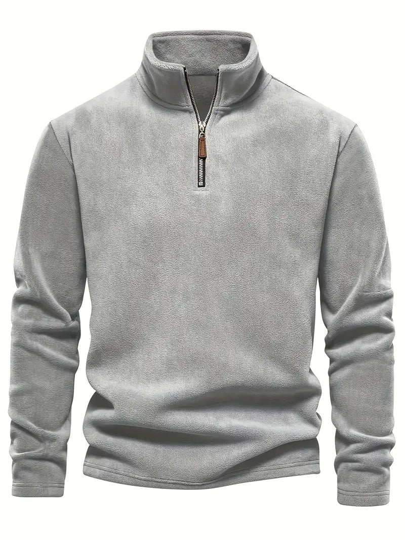 Camisa Henley de lã masculina de outono e inverno - Pulôver com gola alta e meio zíper - Perfeito para clima frio e atividades ao ar livre