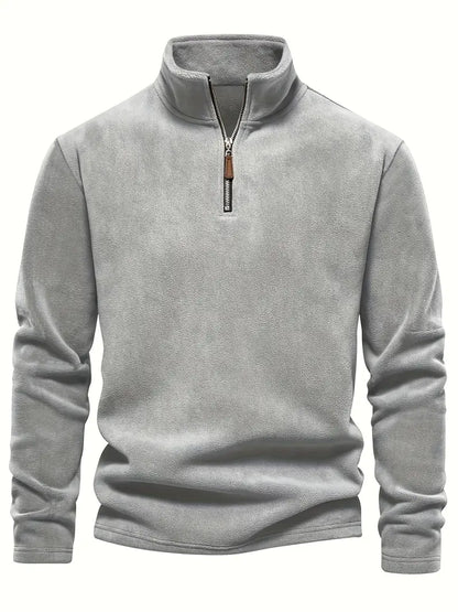 Camisa Henley de lã masculina de outono e inverno - Pulôver com gola alta e meio zíper - Perfeito para clima frio e atividades ao ar livre