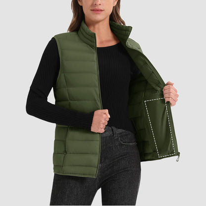 Pufferweste für Damen, leicht, Stehkragen, Reißverschluss, 4 Taschen, bauschige Westen, ärmellos, gesteppt, gepolsterte Oberbekleidung