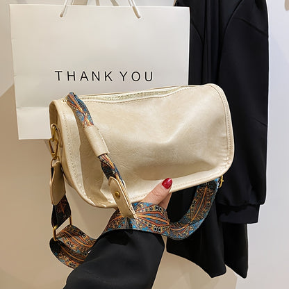 Bolsa tiracolo com zíper e estampa gráfica - estilosa, alça larga, grande capacidade
