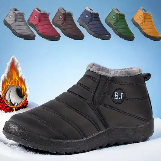 Wasserdichte Damen-Stiefeletten – Niedriger Plateauabsatz, Schlupfstiefel, Plüschfutter