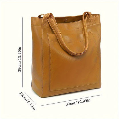 Retro-Tragetasche in Volltonfarbe – Ölleder PU, Umhängetasche mit mehreren Taschen