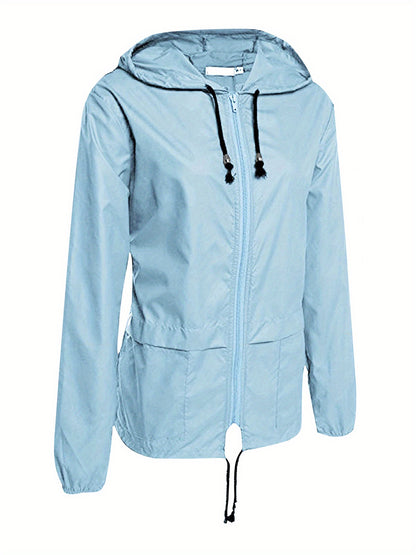 Women Packable Rain Jacket Outdoor Hooded Windbreaker with Adjustable Drawstring