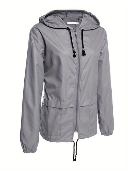 Women Packable Rain Jacket Outdoor Hooded Windbreaker with Adjustable Drawstring