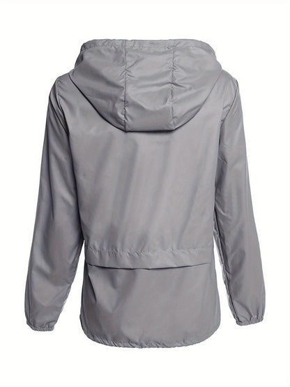 Women Packable Rain Jacket Outdoor Hooded Windbreaker with Adjustable Drawstring