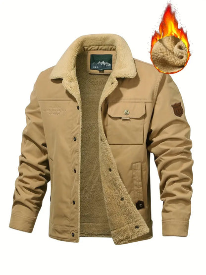 Men's Casual Warm Jacket with Flap Pockets, Fleece Lining - Fall & Winter Essentials, Perfect Gift for Boyfriend & Dad