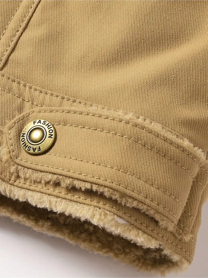 Men's Casual Warm Jacket with Flap Pockets, Fleece Lining - Fall & Winter Essentials, Perfect Gift for Boyfriend & Dad