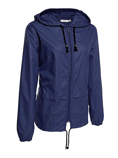 Women Packable Rain Jacket Outdoor Hooded Windbreaker with Adjustable Drawstring