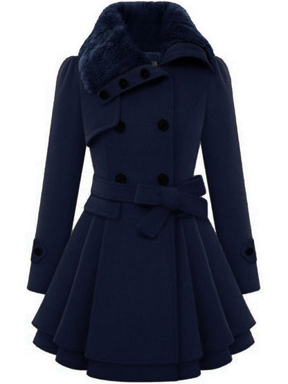 Women's Winter Pea Coat, Double-Breasted Faux Fur Jacket