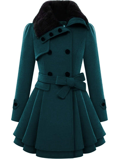 Women's Winter Pea Coat, Double-Breasted Faux Fur Jacket