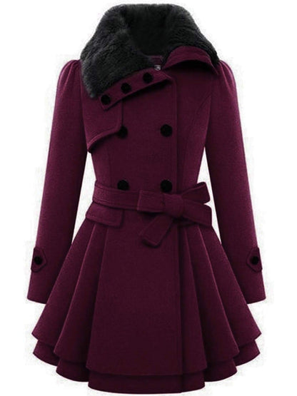 Women's Winter Pea Coat, Double-Breasted Faux Fur Jacket
