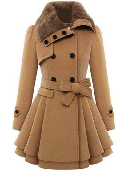 Women's Winter Pea Coat, Double-Breasted Faux Fur Jacket