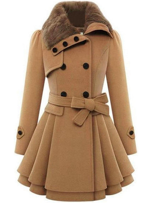 Women's Winter Pea Coat, Double-Breasted Faux Fur Jacket