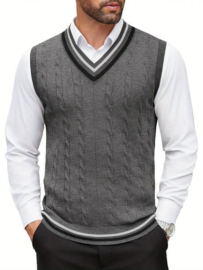 Colete de malha sem mangas com decote em V masculino, blusa casual de primavera e outono