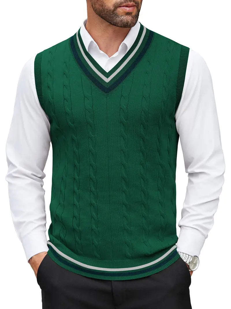 Colete de malha sem mangas com decote em V masculino, blusa casual de primavera e outono