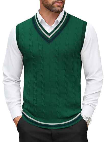 Colete de malha sem mangas com decote em V masculino, blusa casual de primavera e outono