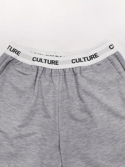 Calças de moletom com logotipo da cultura - Cintura alta feminina, outono/inverno
