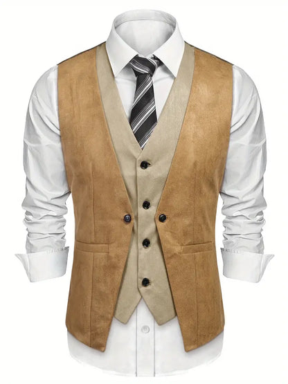 Colete masculino camurça colete estilo camadas vestido colete