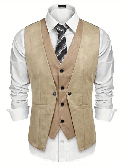 Colete masculino camurça colete estilo camadas vestido colete