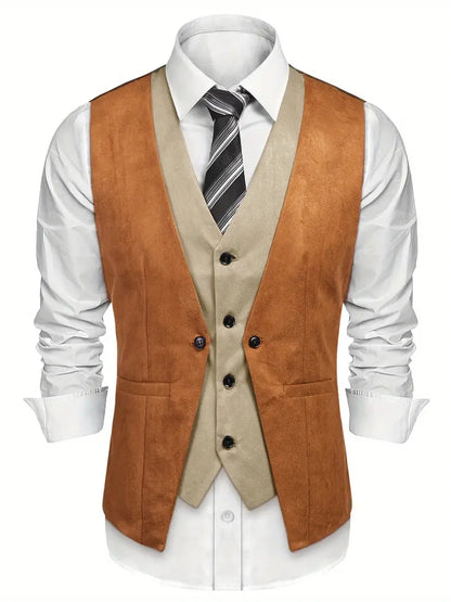 Colete masculino camurça colete estilo camadas vestido colete