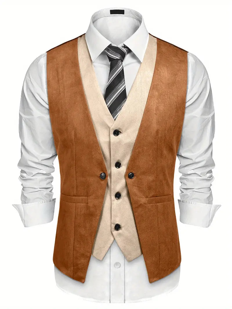 Colete masculino camurça colete estilo camadas vestido colete